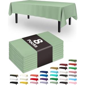 Pureegg Plastic Table Cloth Disposable 8 Pack, 54 x 108 Inch Table Cloths, Easter Party, Decorative Tablecloths, Rectangle, Light, Pastel Plastic Cover, Leakproof & Sturdy, Sage Green