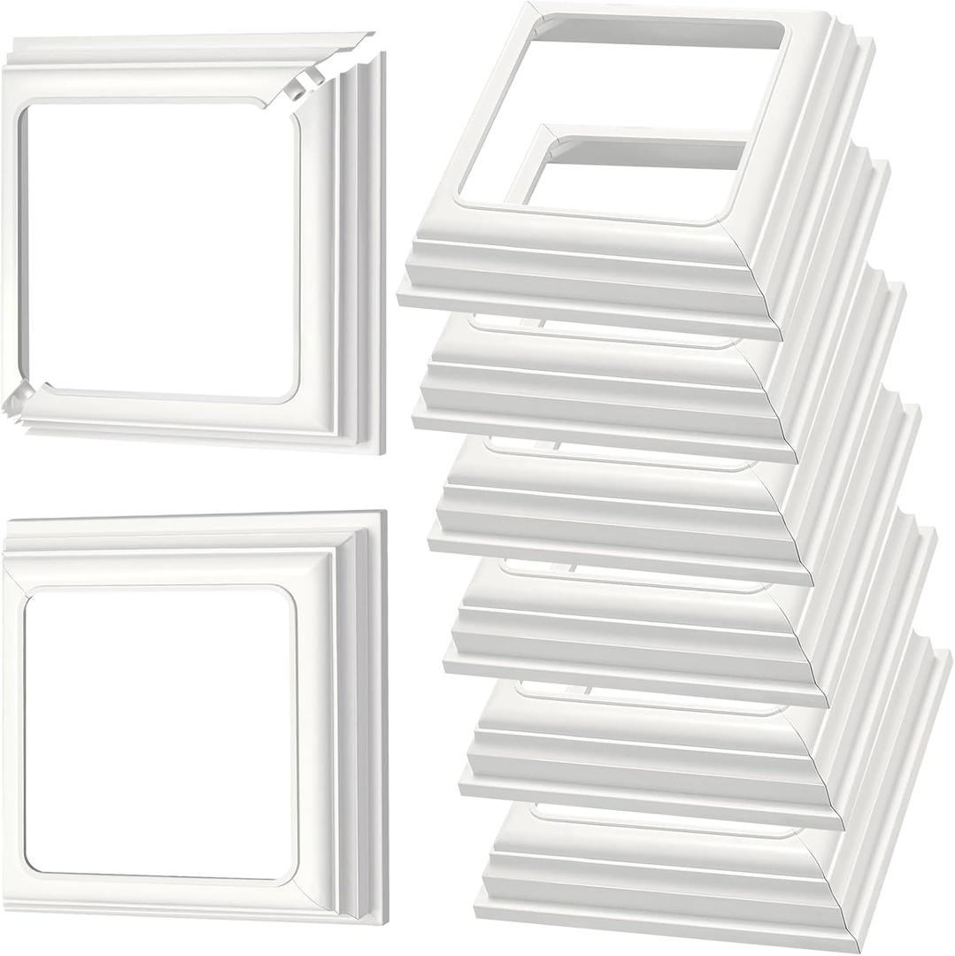 8 Packs 4 Inch Vinyl Post Skirt/England Style Fence Post Cups White PVC Post Column Wraps Porch Two Piece England Base Trim Ring Railing for Wood Vinyl Post, Stair Rails, Fence Deck Stairs Rails (8)