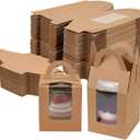 Jucoan 100 Pack Single Cupcake Boxes, Kraft Paper Individual Cupcake Container with Window Insert Handle, Portable Bakery Containers for Small Cake, Muffins, Birthday Wedding Baby Shower Party