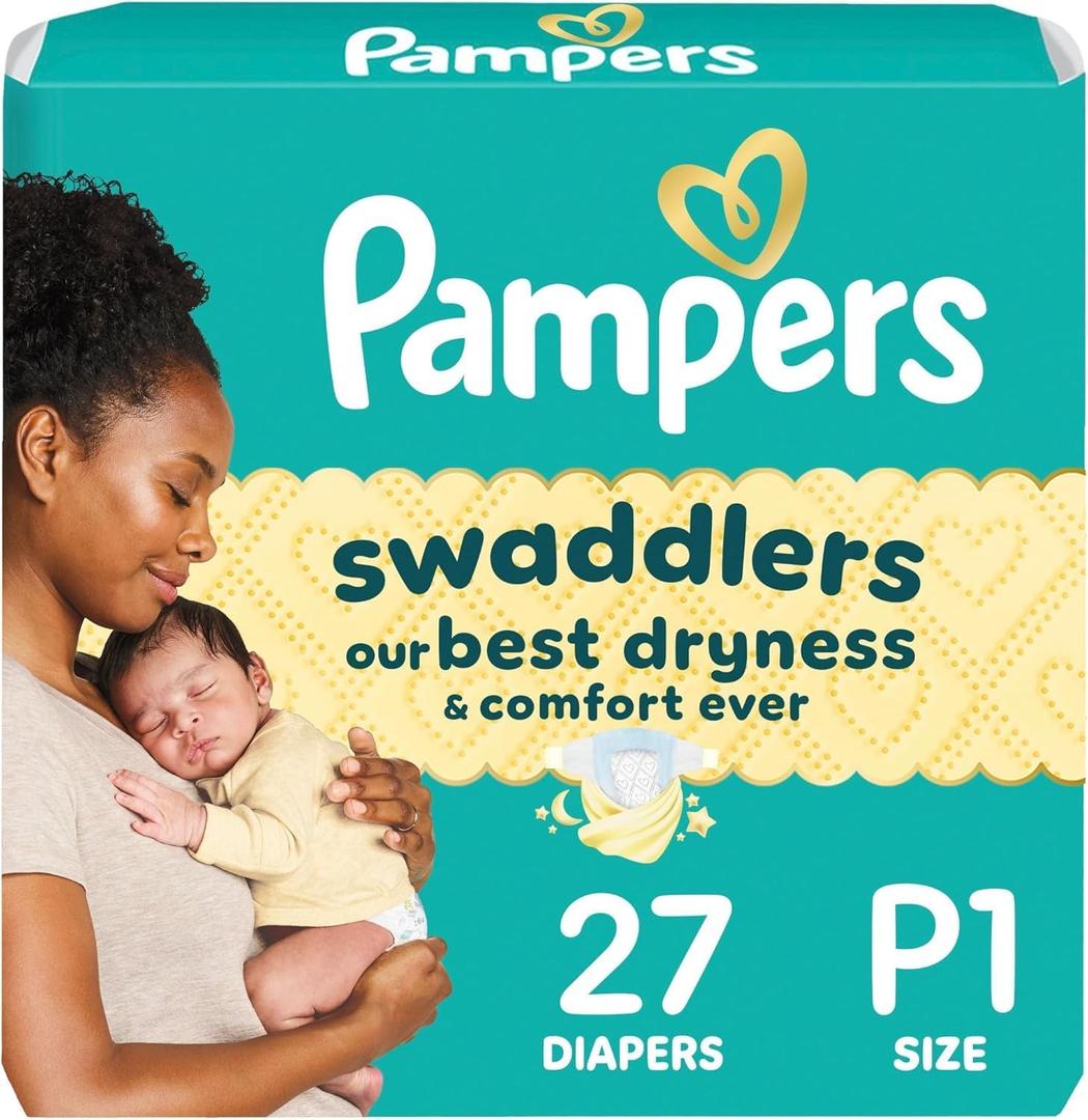 Pampers Baby Diapers - Swaddlers - Size P1, 27 Count, Ultra Absorbent Disposable Preemie Diaper, Pack of 2