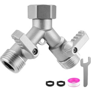 Garden Hose Splitter 2 Way Heavy Duty, 304 Stainless Steel 2Way Hose Splitter, 3/4 Inch Water Hose Splitter 2 Way, Full Flow Garden Hose Y Splitter(All Components are Stainless Steel)