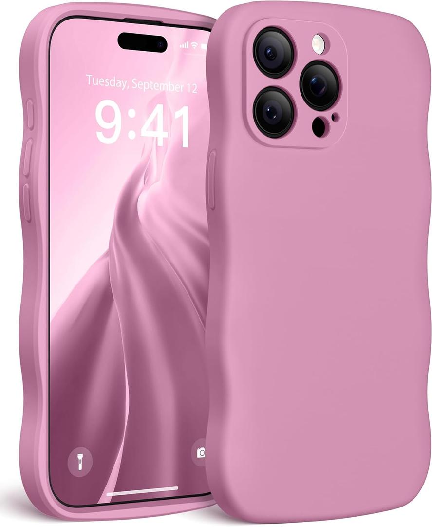 Magnetic for iPhone 15 Pro Max Case, [Full Camera Protection][Compatible with MagSafe] Cute Wave Frame Silicone Shockproof Protective Phone Case for iPhone 15 Pro Max 6.7",Blackcurrant