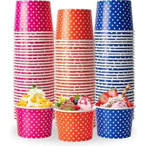 LITOPAK 120 Pack 12 oz Ice Cream Cups, Disposable Dessert Cups for Cold or Hot Food, Coloured Paper Dessert Bowls for Soups, Sundaes, and Ice Cream