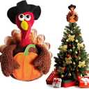 Thanksgiving Christmas Tree Topper Decorations, 12 Inches Large Turkey Velvet Fall Thanksgiving Christmas Tree Ornaments for Home Indoor Party Decor