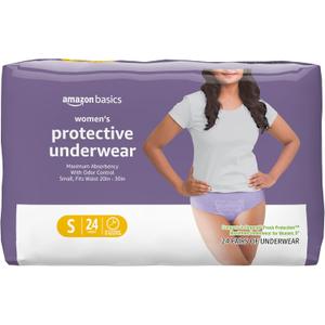 Amazon Basics Maximum Absorbency Postpartum Incontinence Underwear for Women, Protective, Disposable, Fresh Protection, Bladder Leak Protection, Small, Lavender, 24 Count