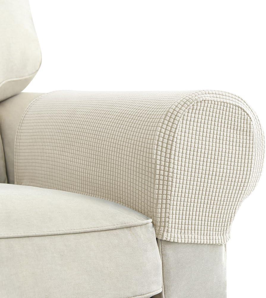 Premium Polyester Sofa Arm Cover, Scratch Resistant Protector Covers, Elastic Armrest Covers for Square/Curved/Sloping Couch Armrests, 2Pcs- Warm White, 17.9"D x 6.5"W x 7.8"H