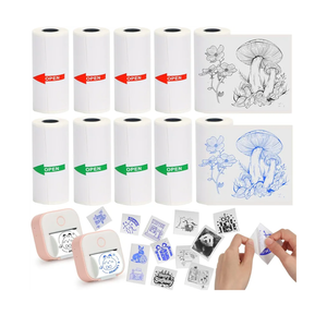 HUIJUTCHEN T02 Mini Thermal Sticker Paper, Compatible with Phomemo M02/ M02X/ M02S Label Printer, 5 Rolls Blue Image&5 Rolls Black Image Printing Paper for Photo/ Note/ DIY/ Memo, 10 Rolls, 53 * 28mm