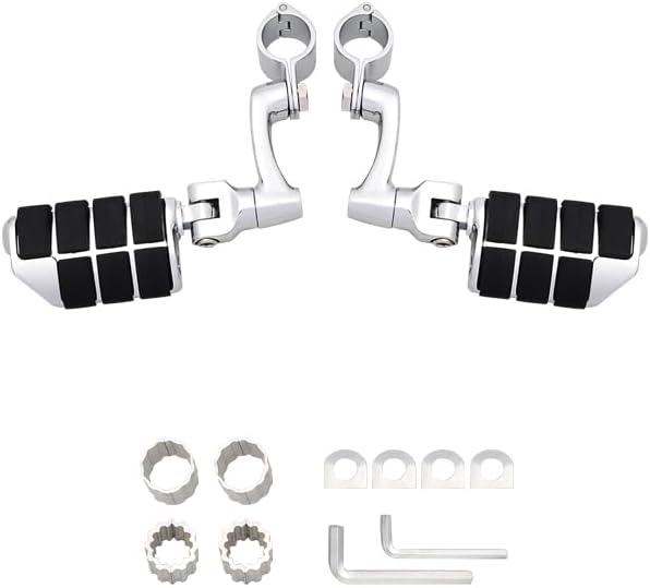FOVPLUE Motorcycle Highway Footpegs,Univeral Highway Peg for Harley Touring Softail Dyna Sportster Honda Kawasaki Suzuki Yamaha Indian Victory w/ 25-35mm 1'',1.25'',1.3'' Engine Guards/Tubing (CHROME)