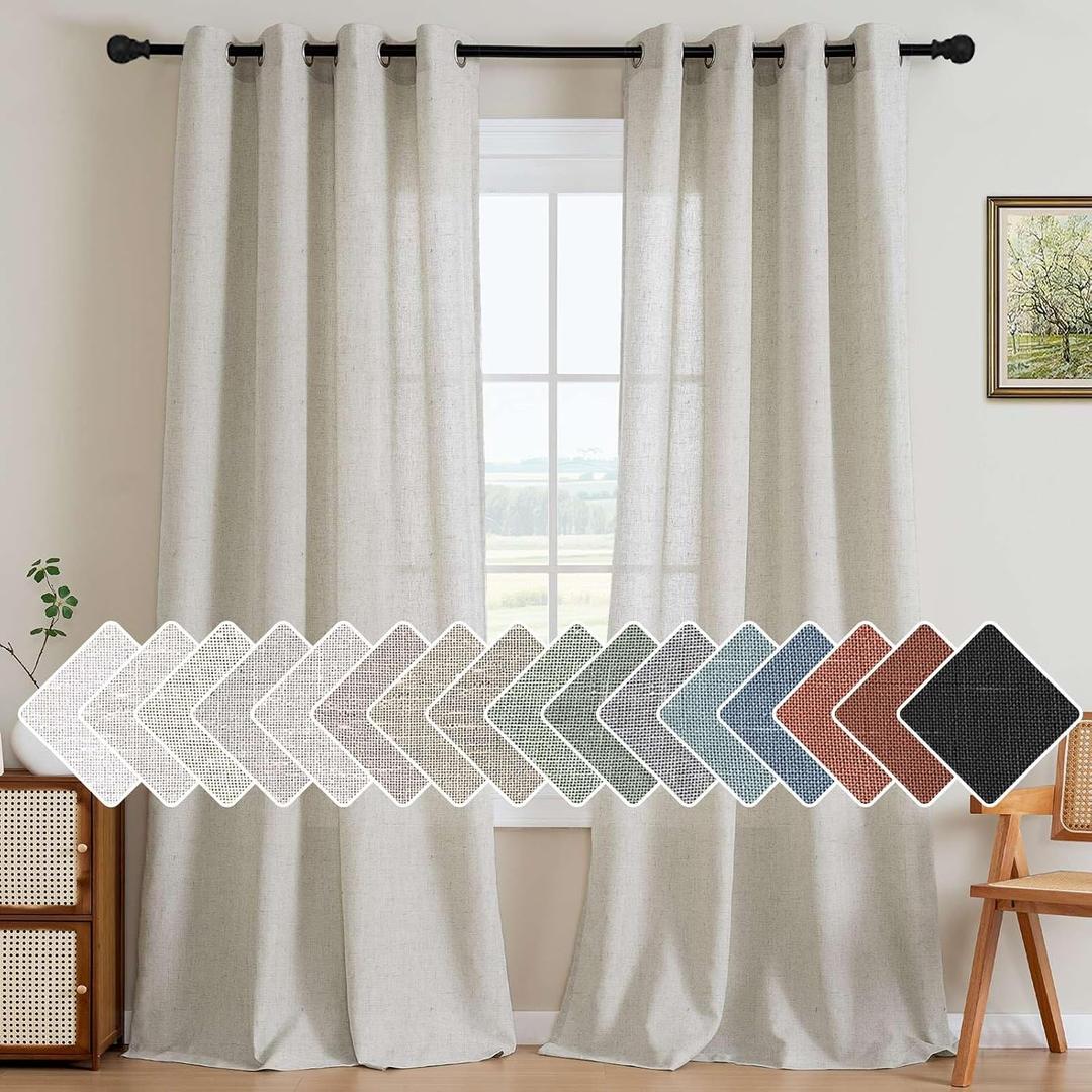 H.VERSAILTEX Living Room Linen Curtains - Semi Sheer, Nickel Grommet, Energy Saving, Light Filtering Window Treatments - Pale Oak, 2 Panels, 52 x 84 Inch
