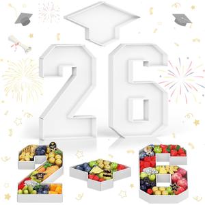 HILAVO 26 Charcuterie Numbers Fillable, 3Pcs 13.7" Graduation Cap Number Charcuterie Board Box 2026 Graduation Decorations Food Serving Tray for Class of 2026 Congrats Grad Party Decorations