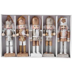 2 x 1 Set Christmas Nutcracker Ornaments Gold and Silver Glittered Christmas Soldier Nutcracker Wooden Figurine Collectible Decoration for Xmas Holiday Party Decor