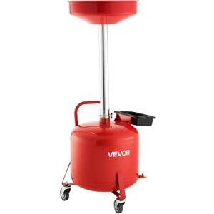 VEVOR 8 Gallon Waste Oil Drain Tank, Industrial Fluid Drain Tank with Adjustable Funnel Height, Portable Oil Drainer with Wheels & Toolbox, Fluid Fuel Transfer Drainage for Auto Repair Shops, Red