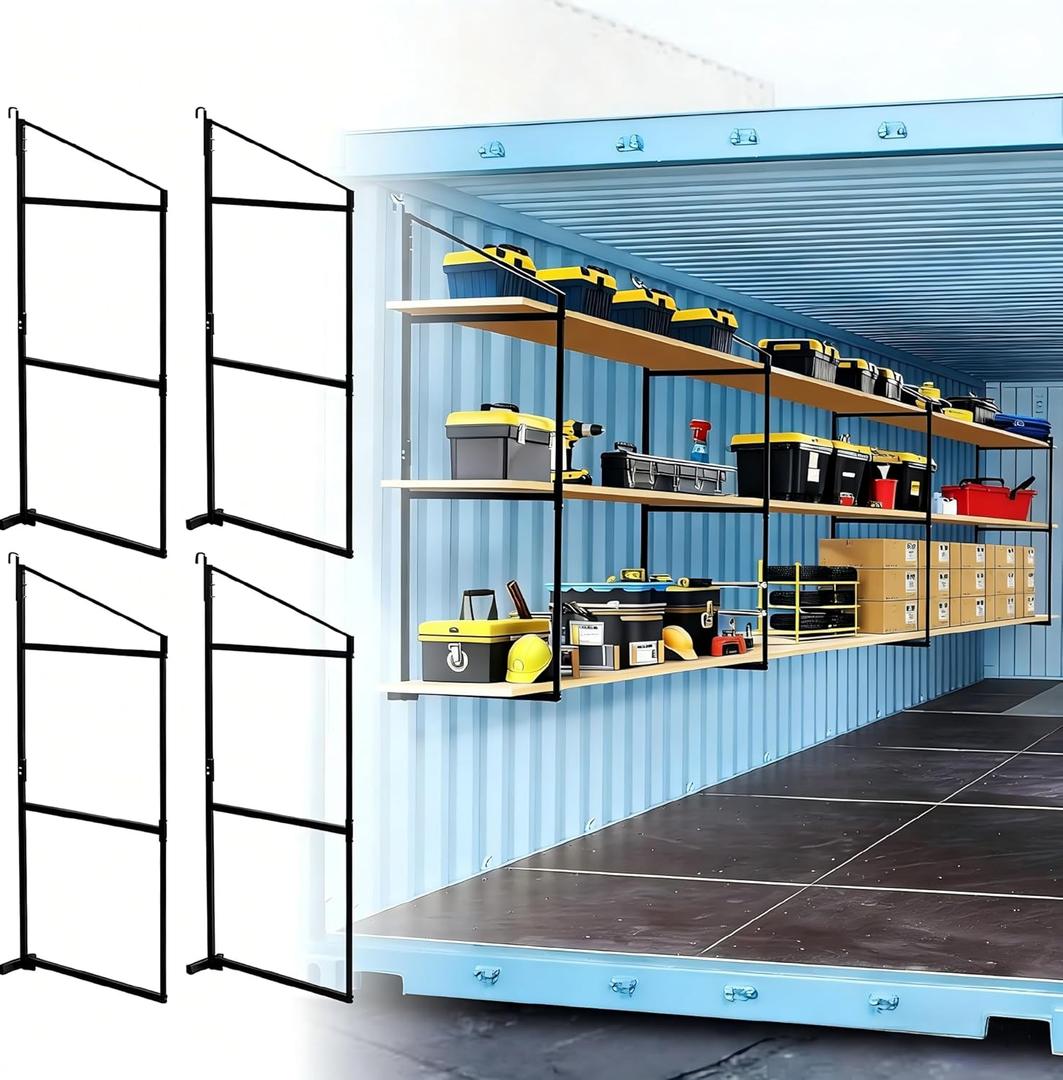4 Pack Shipping Container Shelving Bracket with 60.5" H X 22.3" W, 3 Tiers Shipping Container Shelves-Bracket Rack with 1100 lbs Capacity - D-Ring Mount forHeavy Duty Cargo Shelves Rack
