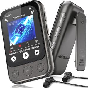 64GB Clip on MP3 Player with Bluetooth 5.3, Built-in Speaker, 2" HD Touchscreen, FM Radio, Voice Recorder, Portable Music Player for Running, Gym, Shuffle Audio Video, Up to 128GB MicroSD Card