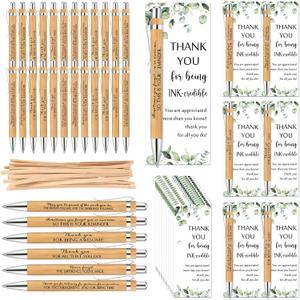 Yeaqee 36 Sets Employee Appreciation Gift Bulk Thank You Inspirational Bamboo Pen with Card Graduation Appreciation Gift for Teacher Student Nurse Coworker Staff Office Team (Being Awesome)