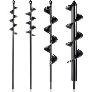 Lasnten Auger Drill Bit for Planting 4 Pack, Garden Ground Earth Spiral Drill Bit for 3/8 Hex Drive Drill, Easy Bulb Auger for Post Hole Digger Flowers, Bedding Digging Plant Rapid Planter Tool
