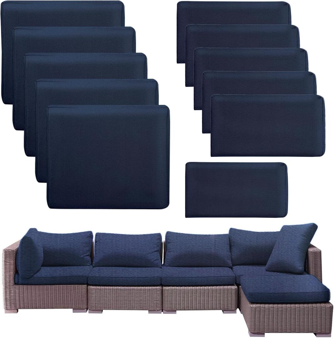 11 Pcs Outdoor Patio Cushion Covers Replacement, Couch Cushions Covers with Zippers, Waterproof Patio Furniture Cushion Slipcovers for Couches,Outdoor Patio Furniture (Navy Blue, Cover Only)
