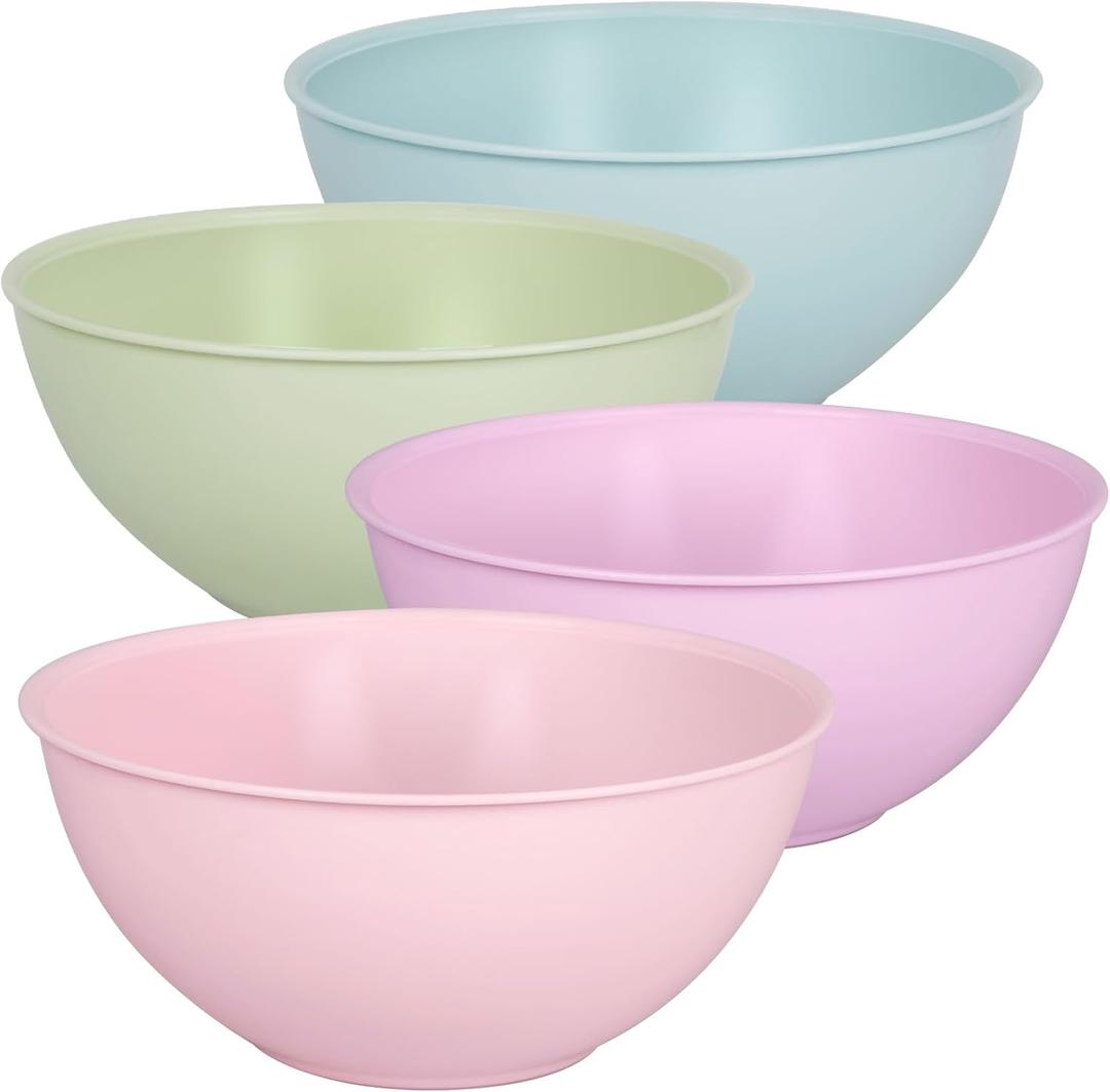 Greentainer 4-Piece Plastic Mixing Bowl Set, 113oz Lightweight Serving Bowls, Large Salad Bowls for Baking,Prepping, Cooking and Serving Food, Dishwasher & Microwave Safe (Pink-10in without lids)