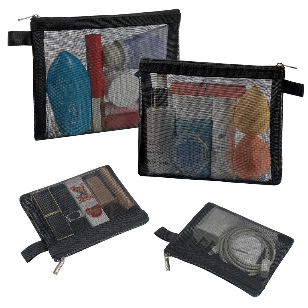 3 x 4 Pack Mini Cosmetic Bags for Lipsticks, Small Mesh Makeup Bag with Zipper for Home Office Purse Multipurpose Nylon Bag (Black)