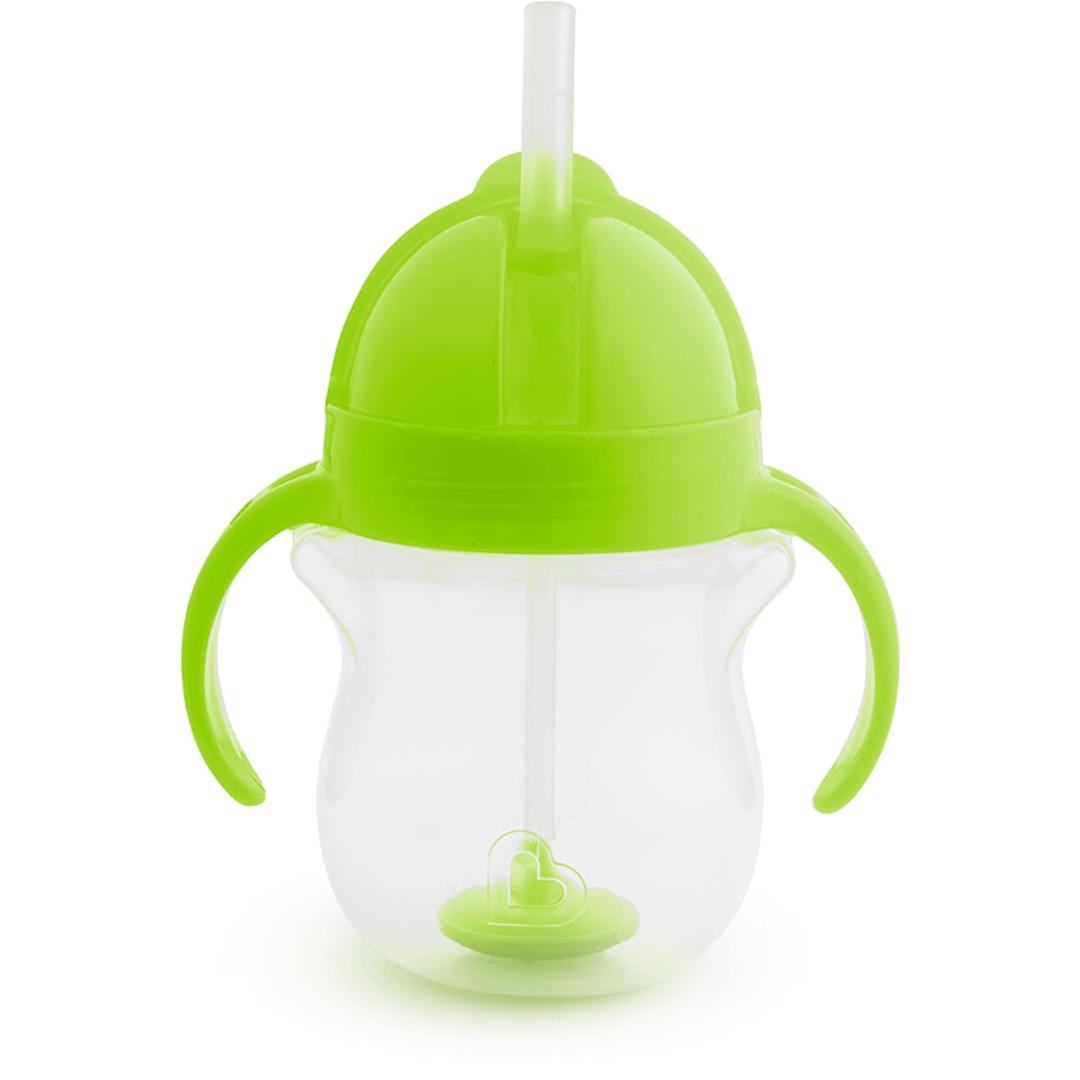 Munchkin Any Angle Sippy Cup for Toddlers, Spill Proof Weighted Straw Cup with Transition Handles for Babies 6 Months and Up, 7 Ounce, Green (1 Count (Pack of 1))