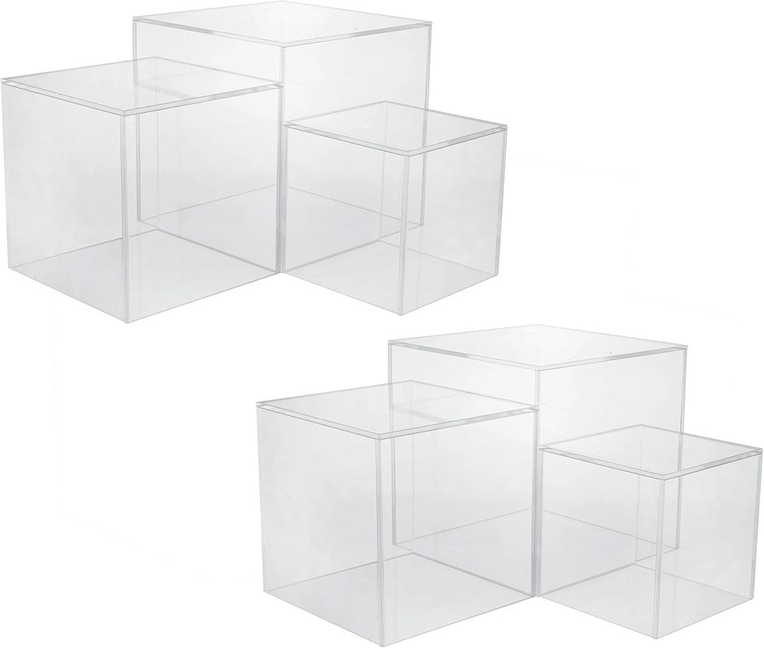 Red Co. Set of 3 Crystal Clear Acrylic Cube Display Nesting Riser Stands with Hollow Bottoms | Transparent - 2-Pack