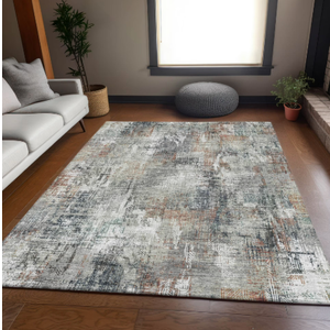 Washable Transitional Modern Taupe Rectangle Rug, Size 128×100