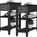 ChooChoo Side Table Living Room Set of 2, Narrow End Table with Drawer and Shelf, 3-Tier Sofa End Table for Small Space (Ink Black)