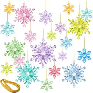 51 Pcs Colorful Snowflake Ornaments Acrylic Snowflake Pendants for Christmas Tree Wedding Party Winter Party Ceiling Hanging Deco