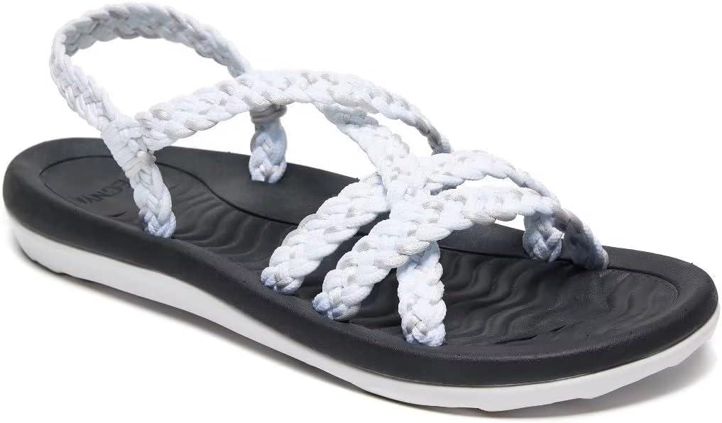 MEGNYA Women's Comfortable Walking Sandals with Arch Support, Athletic Hiking Sandals with Handmade Straps, Outdoor Soft Water Sandals for Beach Poolside Travel Camping (8.5, W24-white)