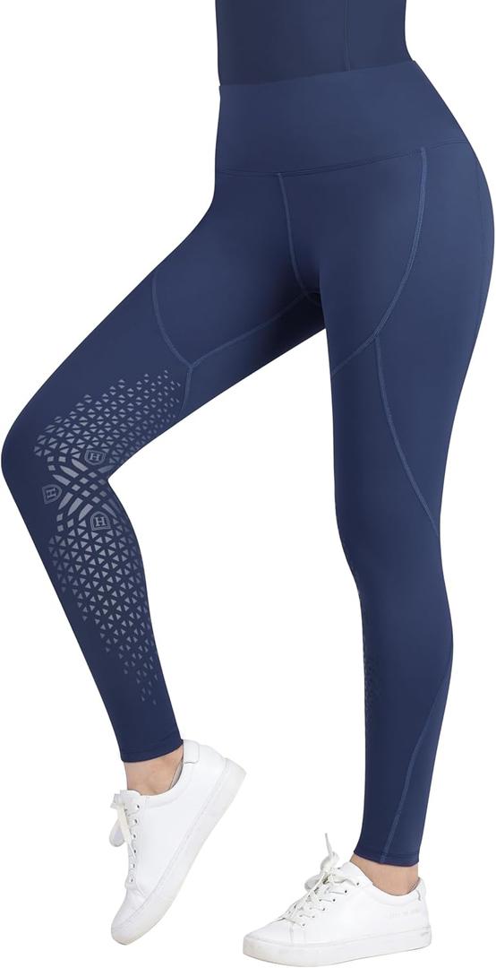 Harrison Howard Women's Riding Pants Knee-Patch Schooling Tights Horseback Riding Pants Equestrian Breeches (Medium, Navy)