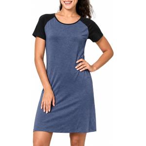 BAMBOO COOL Nightgowns for Women Short Sleeve Sleepshirt Soft Night shirts Pajamas Dress Casual Sleepwear (Blue, L)