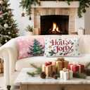 2 x Artscope Christmas Tree Snowman Throw Pillow Covers 12x20 Inch Set of 4, Let It Snow Holly Jolly Winter Hoilday Christmas Decoration Pillow Cases for Home Sofa Couch Decor-Pink