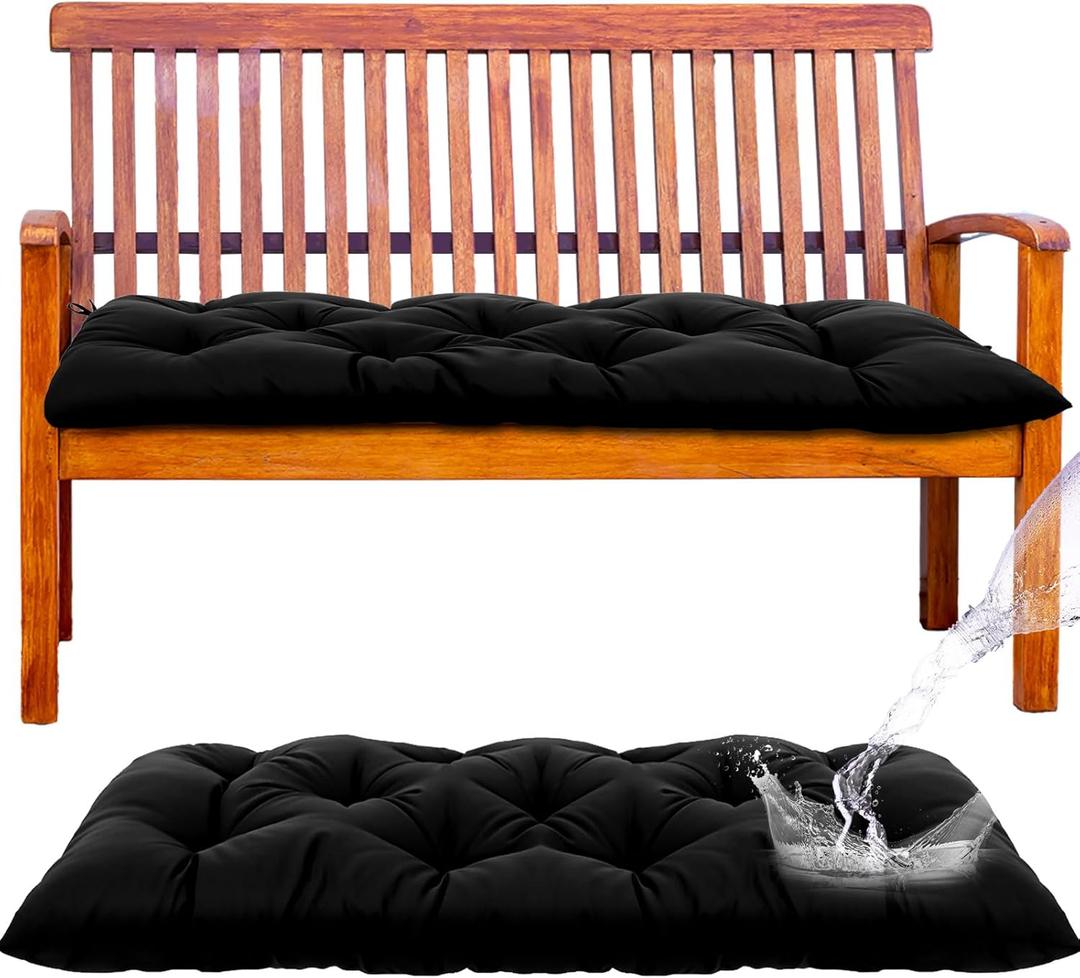 Wenqik Outdoor Bench Cushion Waterproof Bench Cushion for Outdoor Furniture Soft Thicken Porch Swing Pad with Ties for Indoor Garden Patio Seat (Black,48 x 20 x 3 Inches)