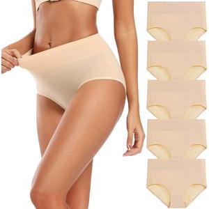 Molasus Women's Cotton Underwear High Waisted Full Coverage Ladies Panties (Regular & Plus Size) (X-Large, Nude-5pack)