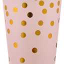 200 Pink Party Supplies - Disposable Dinnerware Set Serves 25, Gold Dots on Pink Paper Plates, Cups & Napkins, Wooden Knives, Spoons & Forks for Baby Shower, Wedding or Bridal Shower (w045)