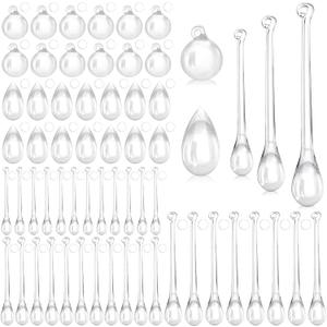 Vercraft 100 Pcs Christmas Tree Ornaments Clear Acrylic Hanging Teardrop Ornaments 5 Styles Christmas Crystal Chandelier Pendant Crystals for Centerpieces Chandelier Wedding Decor (Clear)
