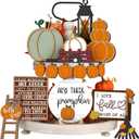 Maitys 1 Set Thanksgiving Tiered Tray Decor Set Fall Tiered Tray Decorations Autumn Pumpkin Leaves Rustic Farmhouse Decor Autumn Harvest Decorative Wooden Tabletop Sign for Home Kitchen(Rustic Style)