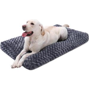 KSIIA Washable Dog Bed Deluxe Plush Dog Crate Beds Comfy Kennel Pad Anti-Slip Pet Sleeping Mat for Large, Jumbo, Medium, Small Dogs Breeds, 47" x 29", Dark Grey