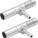 Brass Reducing Tee Hose Barb Fitting 3-Way T Adapter Chrome-Plated, 3/8 (10mm) to 5/32 (4mm) to 3/8 (10mm) Splicer Mender with Clamps air Hose Repair kit for Pipe Line/Fuel/Air 2 PCS