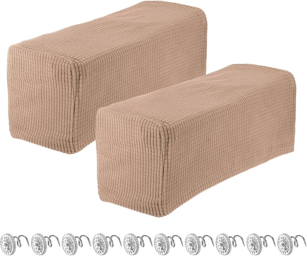 uxcell 2pcs Stretch Armrest Covers for Chairs/Sofas, Couch Arm Covers with Twist Pin, Furniture Protector Slipcovers Camel