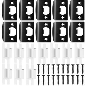 10 Pcs Door Strike Plate, Black Stainless Steel Door Lock Strike Plate Standard Doors Latch Restorer Reinforcement Kit Includes Buckle Box and Screws for Home, Office (2.3 x 1.8 Inch)