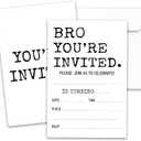 Bro You're Invited, 20 Double-Sided Teen Boy Birthday Party Invitation Cards with Envelopes, Minimalism Birthday Invites for Boys, Party Favors Decorations and Supplies, 30