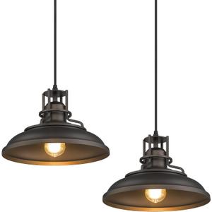 FEMILA Industrial Pendant Lights Fixture,2 Lights Farmhouse Hanging Lights for Kitchen Island,12 inch Oil Rubbed Bronze Finish,4FY15-MP-2PK ORB