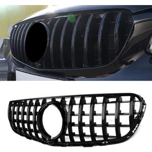 GLC W253 Grill GT GTR Style Front Grille Compatible for (2016-2019) GLC-Class X253/W253 GLC250 GLC300 GLC350 GLC43 AMG, NOT FIT GLC63 GLC63S Gloss Black