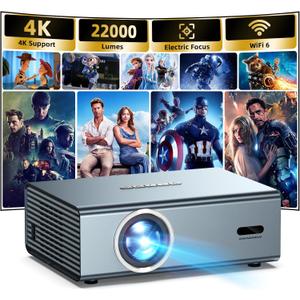 [Electric Focus] 4K Support Projector with WiFi6 and Bluetooth 5.3, Outdoor Projectors for Outside Video Use, OWNKNEW Gaming Movie Projector, Auto Keystone Correction