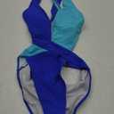 ShawGobow Sexy One Piece Swimsuit,Plunge Backless Color Block Swimsuits for Women,High Cut Scrunch Butt Monokini Beach Pool, L