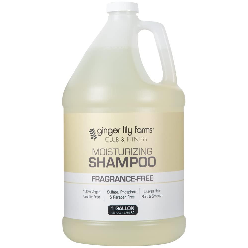 Ginger Lily Farms Club & Fitness Moisturizing Shampoo for All Hair Types, 100% Vegan & Cruelty-Free, Fragrance Free, 1 Gallon (128 fl oz) Refill, Exp: 12/04/2027