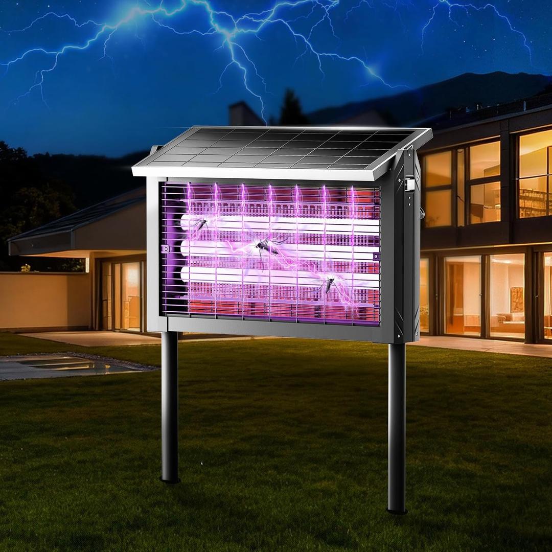 Solar Bug Zapper Outdoor Waterproof, 4500V High Power Cordless Mosquito Zapper with Smart Light Sensor, Dual Solar & USB Rechargeable for Patio Garden Backyard Yard Camping