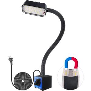Magnetic Work Light, 2000 Lumens Led Machine Light with Strong Magnetic Base, 20 inch Flexible Magnetic Lamp for Garage, Workshop, Bandsaw, Lathe and Drill Press, 120V, Black (WJT-9008MWL-500)
