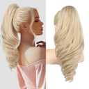 SEIKEA Ponytail Extension, 18" Wavy Claw Clip in Hair Extensions for Women, Lightweight Fluffy Synthetic Ponytail Hairpiece, Natural Soft & Easy to Wear, for Short Blonde Pale Gold Highlights